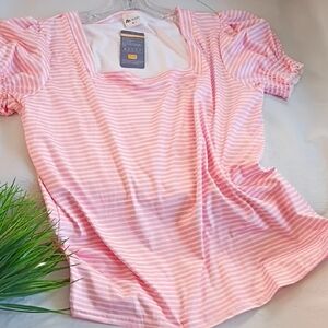 Stylish Pink Striped Top with Puff Sleeves